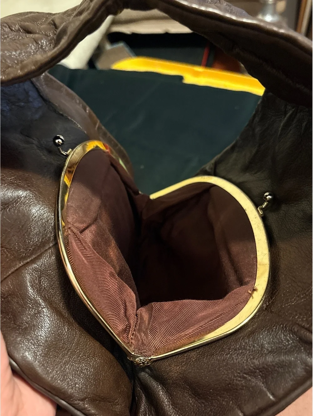 Vintage Brown Leather Sling Bag with Gold Hardware